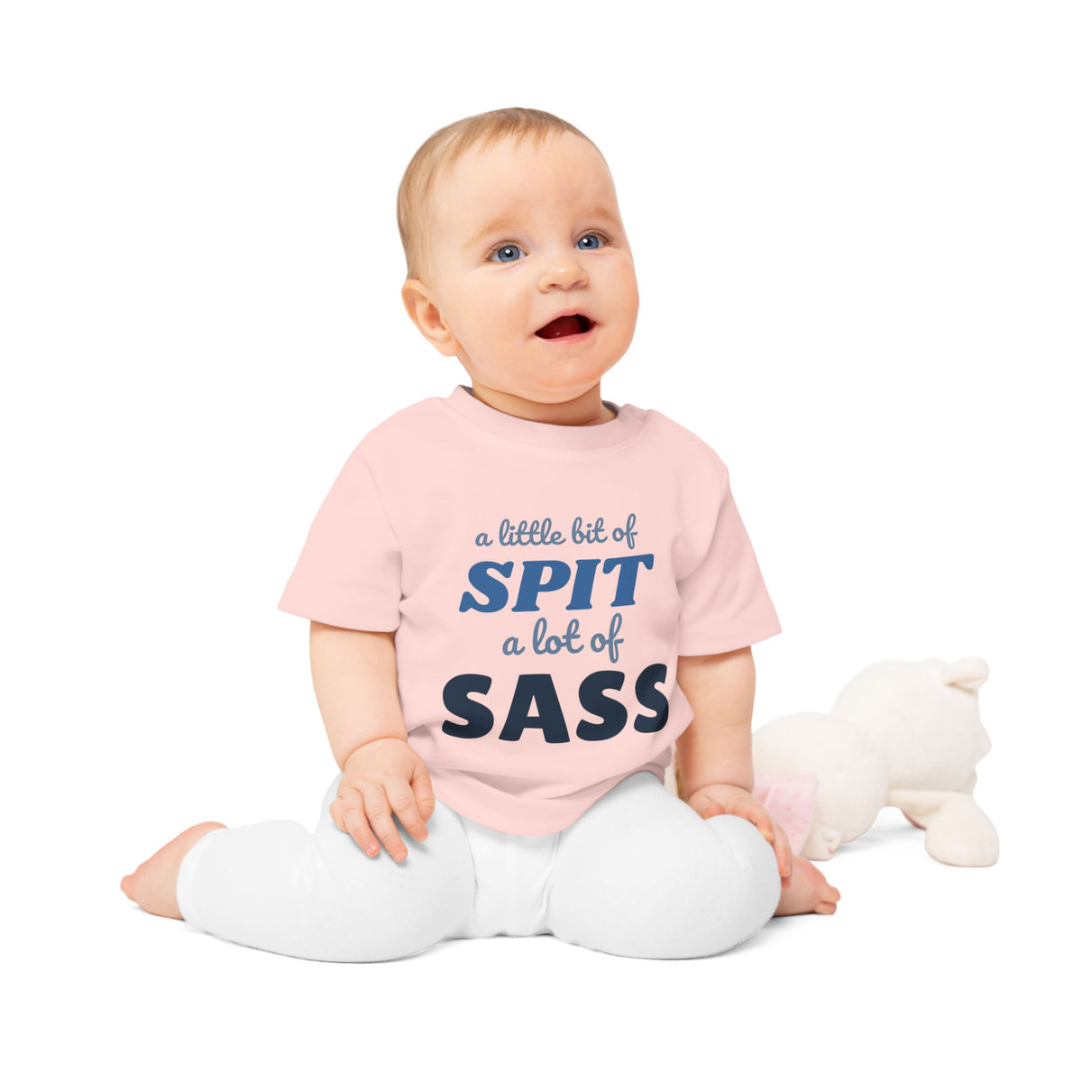 A Little Bit of Spit, A Lot of Sass funny baby t-shirt