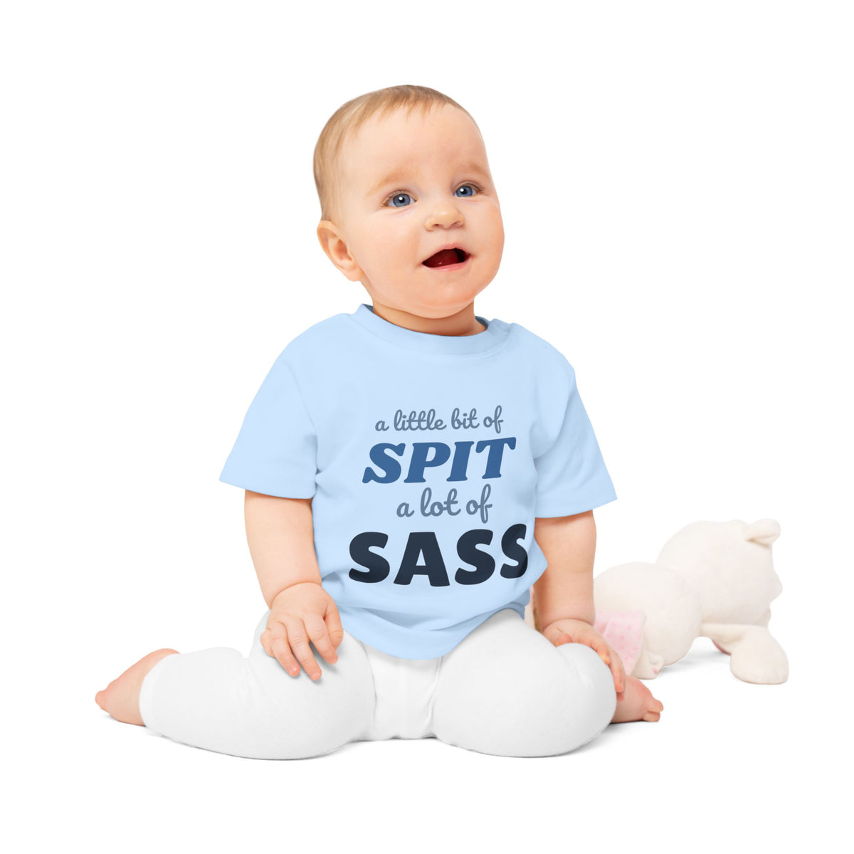 A Little Bit of Spit, A Lot of Sass funny baby t-shirt