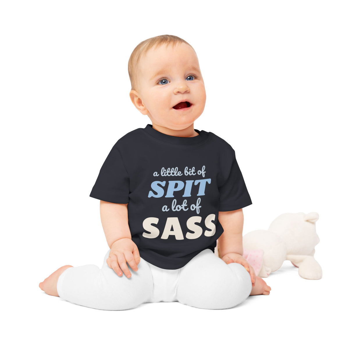 A Little Bit of Spit, A Lot of Sass funny baby t-shirt