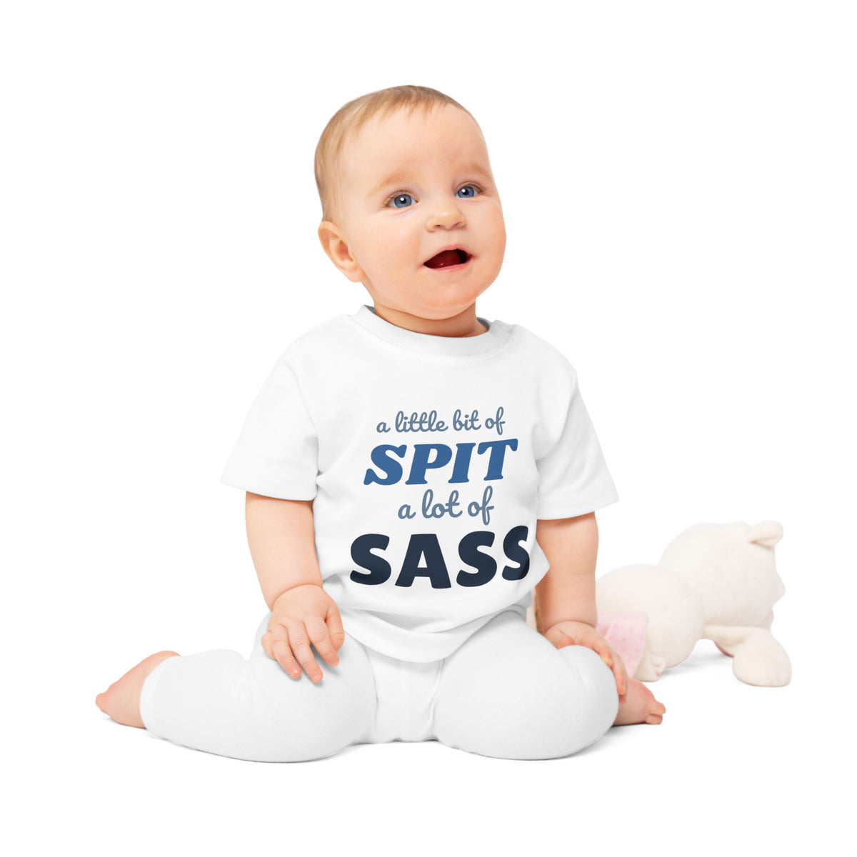 A Little Bit of Spit, A Lot of Sass funny baby t-shirt